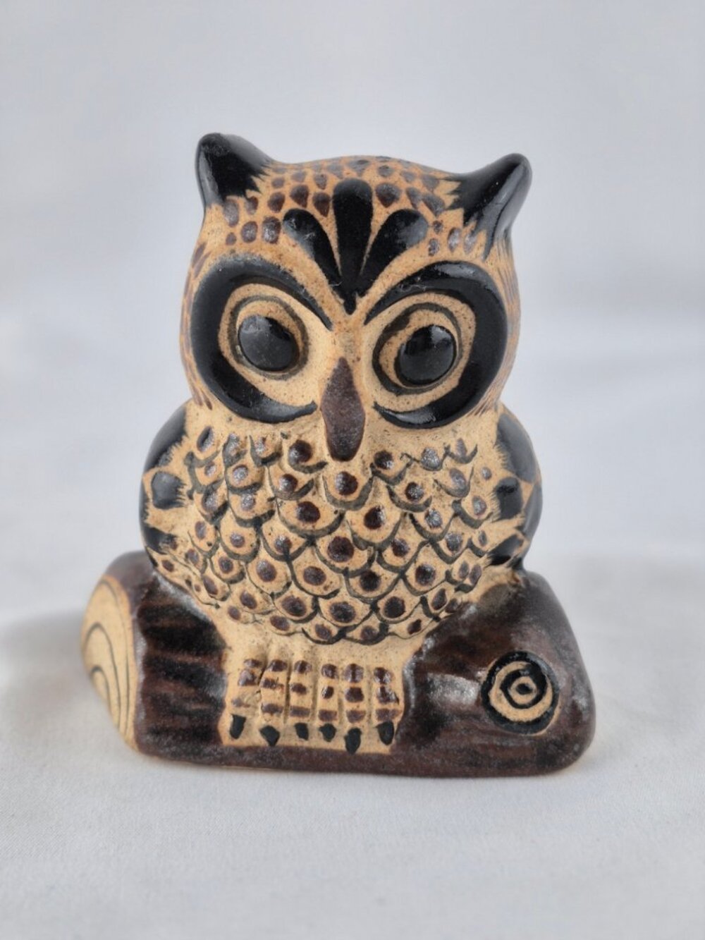 Vintage Tonala Netzi Mexican Pottery Owl Figure Signed